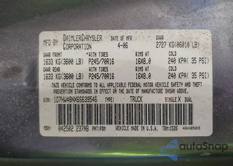 2006 Dodge Dakota Slt z USA, uszkodzony, nr VIN 1D7HW48NX6S639546